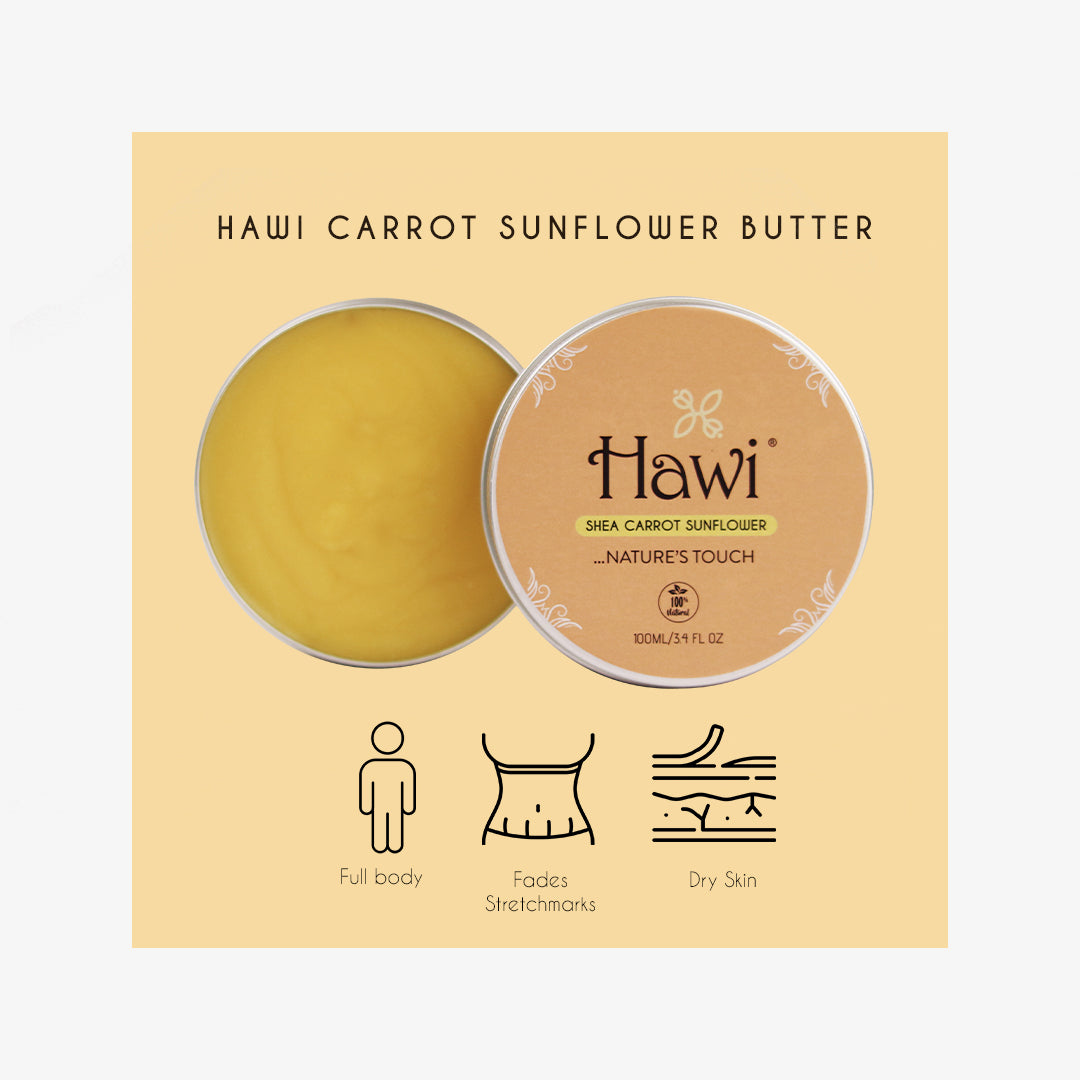 Hawi Carrot Sunflower Moisturizer - NET WT 100ml (3.4 fl oz) | Fades Stretchmarks & Rejuvenates Dry Skin