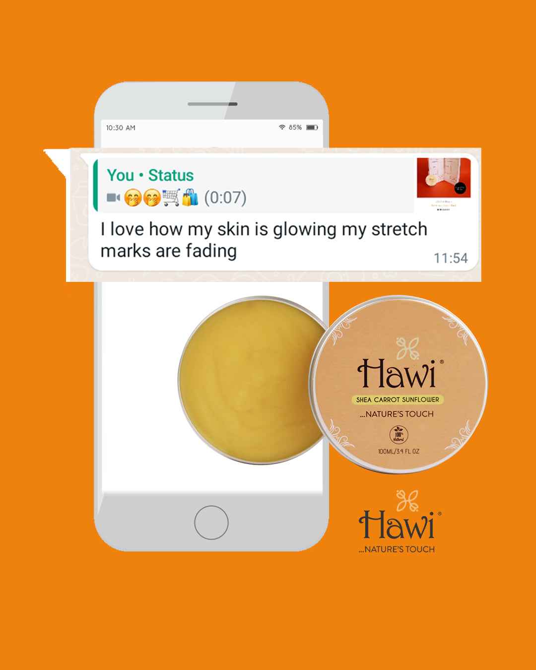 Hawi Carrot Sunflower Moisturizer - NET WT 100ml (3.4 fl oz) | Fades Stretchmarks & Rejuvenates Dry Skin