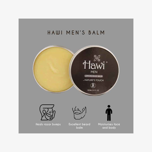 Hawi Men Lemongrass Balm - NET WT 100ml (3.4 fl oz) | Moisturizing & Soothing Balm for Dry Skin & Beard Care