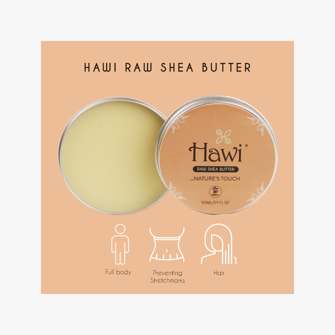 Hawi Raw Shea Butter - NET WT 100ml (3.4 fl oz) | Natural Moisturizer, Skin Healer & Pregnancy Stretchmark Prevention